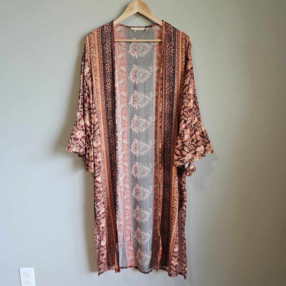 Soft Surroundings Kimono Womens S Metallic Floral Boho Duster Cardigan